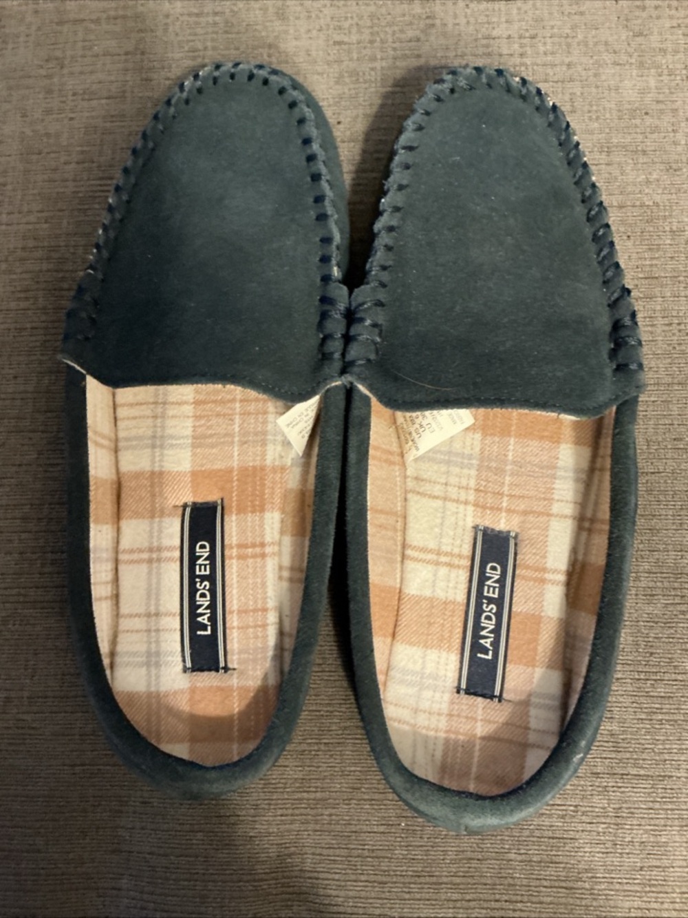 Lands' End Women’s Navy Suede Moc Toe Slippers